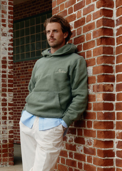 York Embroidered Script Hoodie | Sage